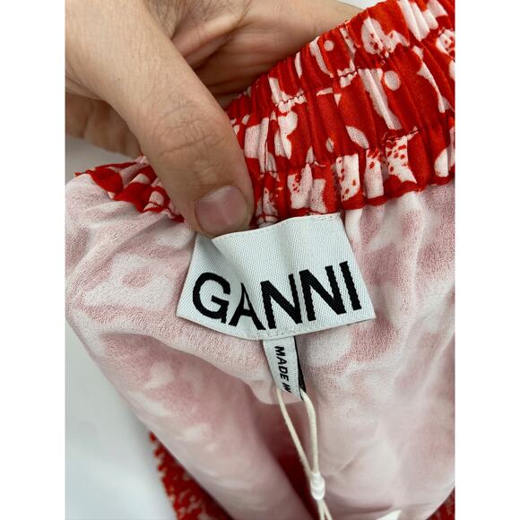 Ganni Red Floral Print Pull On Midi Skirt Size 34/2 NWT - Picture 4 of 5